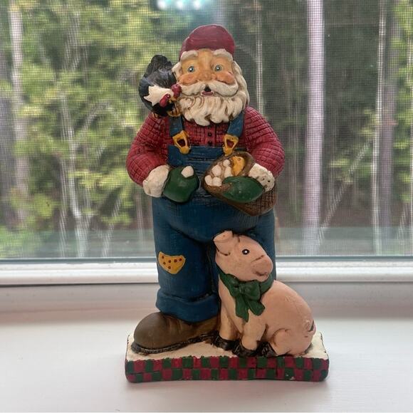 Vintage Midwest of Cannon Falls Santa Christmas Farmer Overalls Eggs Chicken Pig - Picture 8 of 9